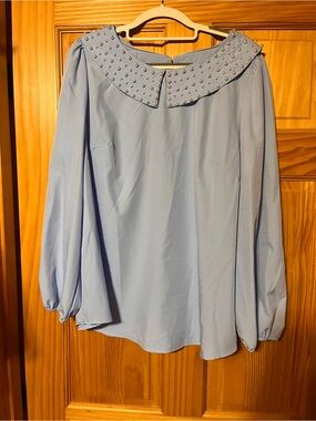 SHEIN Powder Blue Studded Peter Pan Collar Blouse